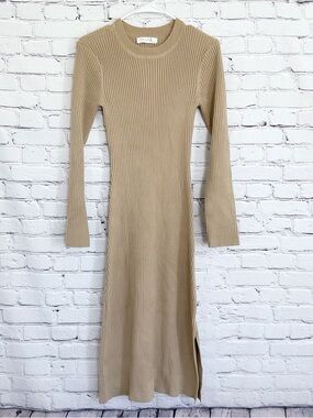 New All In Favor Sweater Dress Camel Tan Ribbed Size Medium